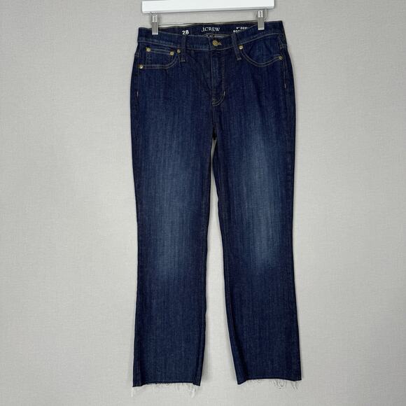 J.Crew Jeans Womens 28 Blue Demi-Boot Crop in Dark Worn Wash Raw Hem Western - Picture 1 of 13